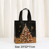 Black non-woven gift tote bag featuring a gold and silver festive Christmas tree design.