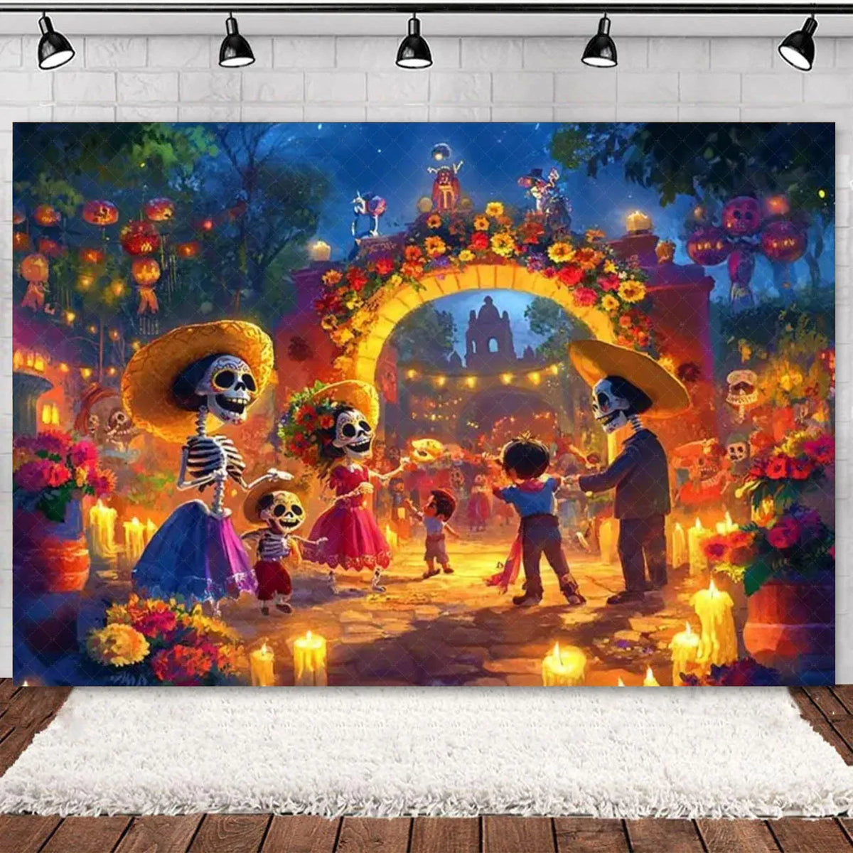Day of the Dead Skeleton & Floral Backdrop for Party Photo Booth