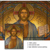 Peinture religieuse sur toile représentant Jésus-Christ et une autre figure, réalisée en feuille d'or.