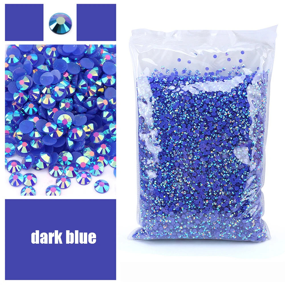 Bag of dark blue flatback resin rhinestones for crafting