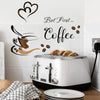 A wall sticker set featuring a coffee cup design on a white background, placed near a silver coffee maker.