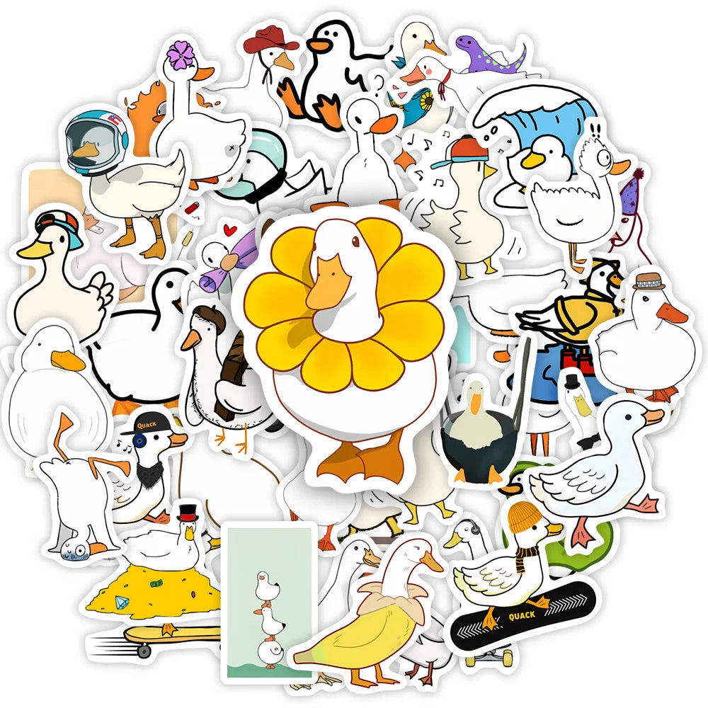 A collection of funny cartoon duck and goose decals featuring various styles and colors.