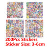 A collection of 200 stickers featuring various character designs and themes.