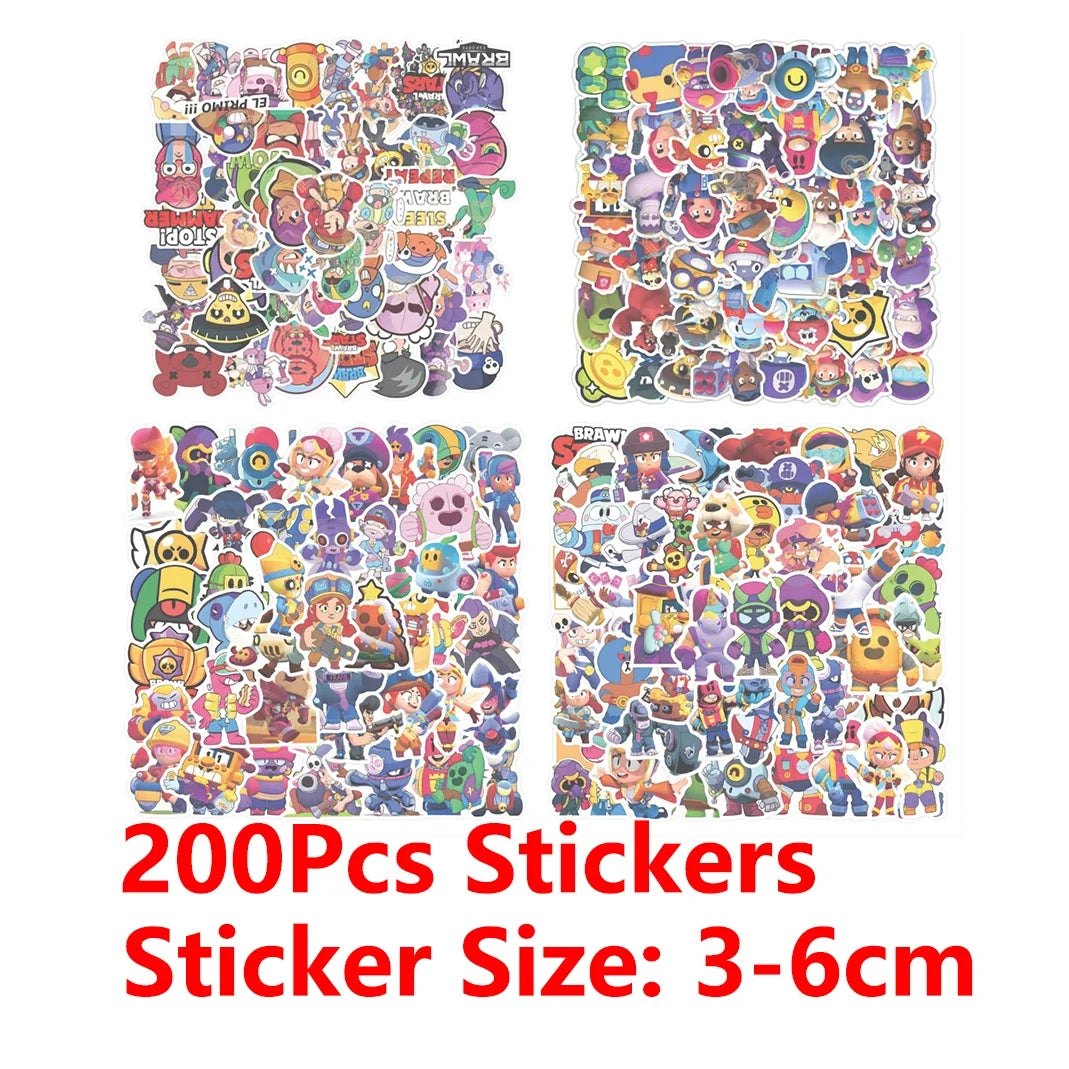 A collection of 200 stickers featuring various character designs and themes.