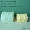 A white silicone mold shaped like a rectangular handbag is shown next to its corresponding yellow product size.