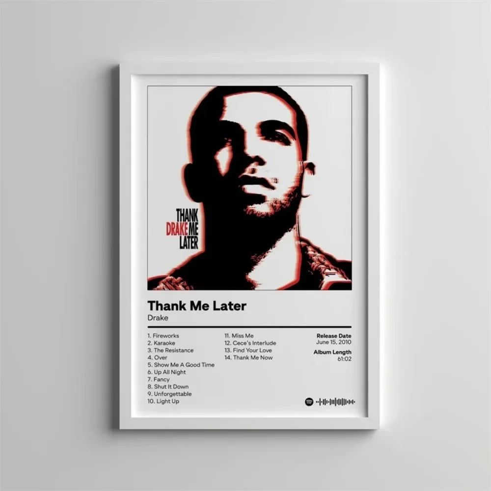 Black and white portrait of Drake on a framed canvas wall art print