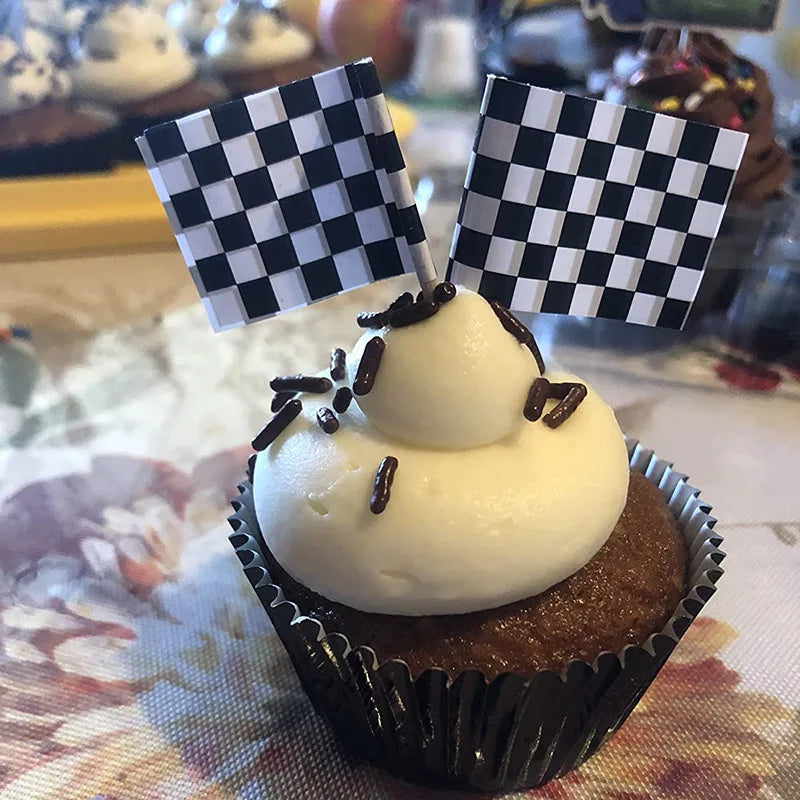 Checkered Racing Flag Toothpicks for Cupcakes & Party Decor