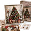 Vintage Christmas Tree Sampler kit featuring a 3D fabric poke art scene of a decorated evergreen tree in a winter forest.