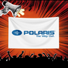 A white banner featuring the Polaris logo and text The Way Out on a red background, with a hand megaphone in the upper left.