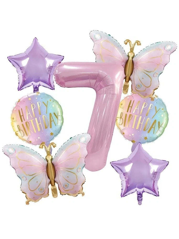 Pink Butterfly & Number Balloon Combo Set