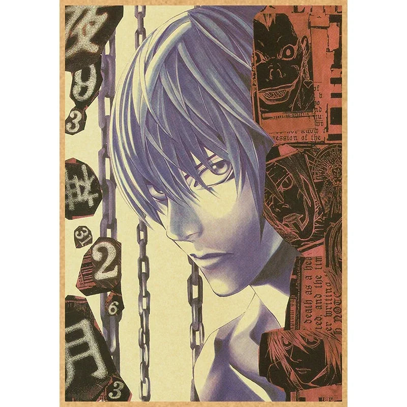 A portrait of a male character with blue hair and intense eyes, rendered in vintage anime style on canvas.