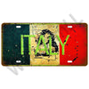 A vintage metal tin sign featuring the Italian flag colors green, white, and red with the word ITALY in yellow text.