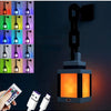 A close-up view of an 16-color RGB pixel lantern night light, showing various color combinations and a remote control.