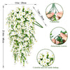A vertical arrangement of artificial white morning glory flowers with green stems and detachable leaves for outdoor decor.