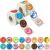 Roll of round sealing labels featuring various colorful designs for weddings, parties, and gifts