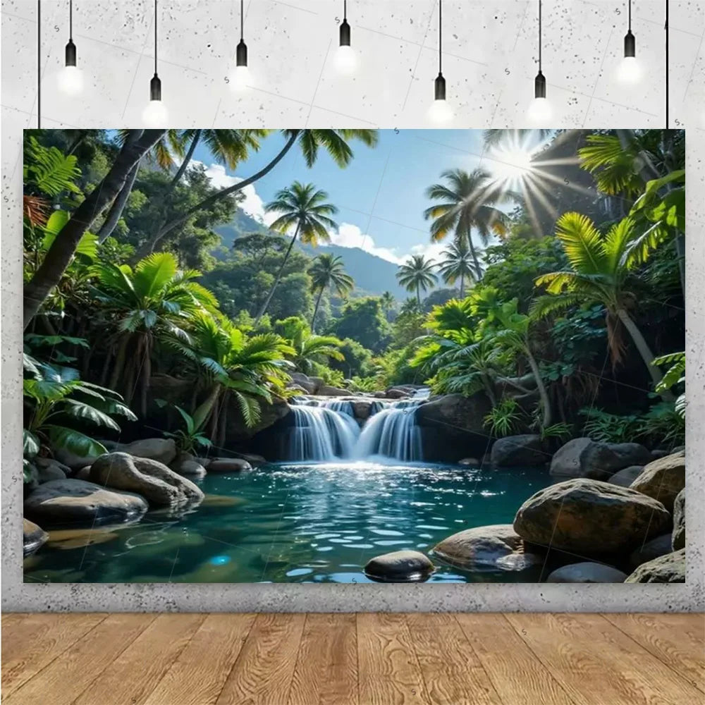 Forest Waterfall Wonderland Photography Backdrop