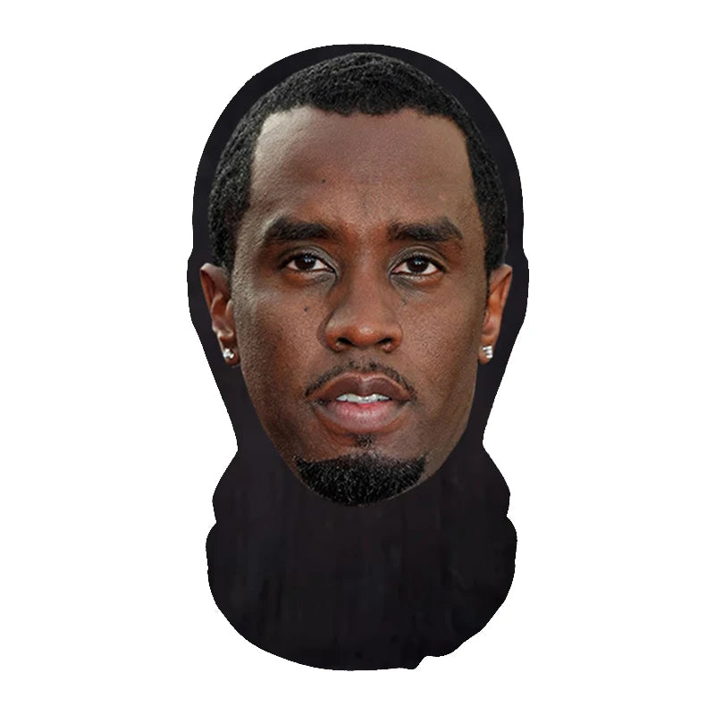 Realistic full-face cosplay mask of a man with dark skin and a short beard