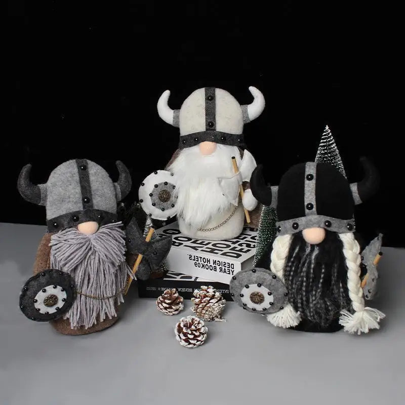 Estatua de jardín de gnomo vikingo hecho a mano con figuras barbadas de barbas grises y blancas y sombreros negros
