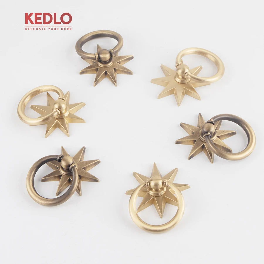 Solid Brass Star Pendant Cabinet Knob with Antique Finish