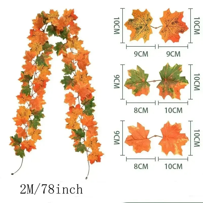Artificial vine featuring orange and green maple leaves used for autumn decor