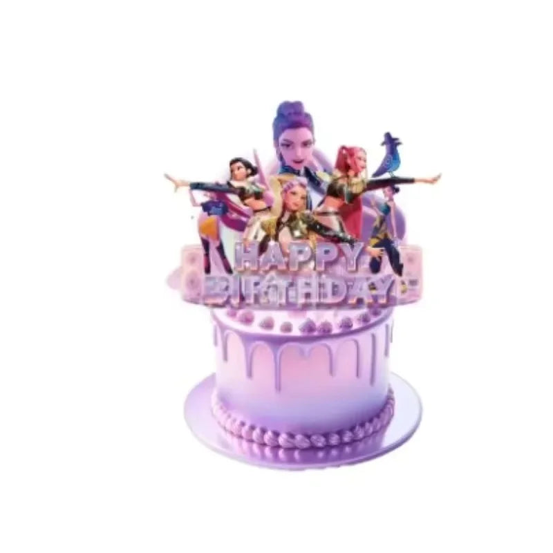 A set of anime hunter girl cake toppers featuring characters in various poses and colors.