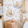 Cartoon bear good night wall stickers featuring bears, moons, stars, and clouds on a white background