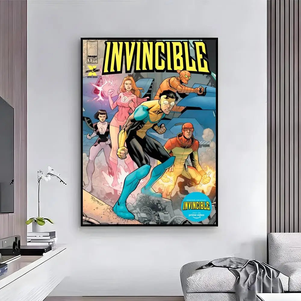 Animated wall art poster featuring Invincible characters in a dynamic comic book style.