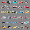 A collection of various retro and modern car decals and stickers shown in different colors and styles.