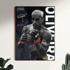 Black and white canvas art featuring a portrait of Charles Oliveira in an MMA fighter stance.