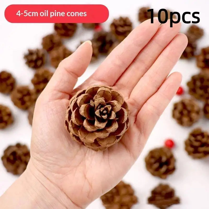 A hand holds a natural dried pine cone for Christmas decor and DIY crafts.