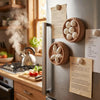 A set of realistic 3D steamer bun and dumpling fridge magnets featuring various food items.