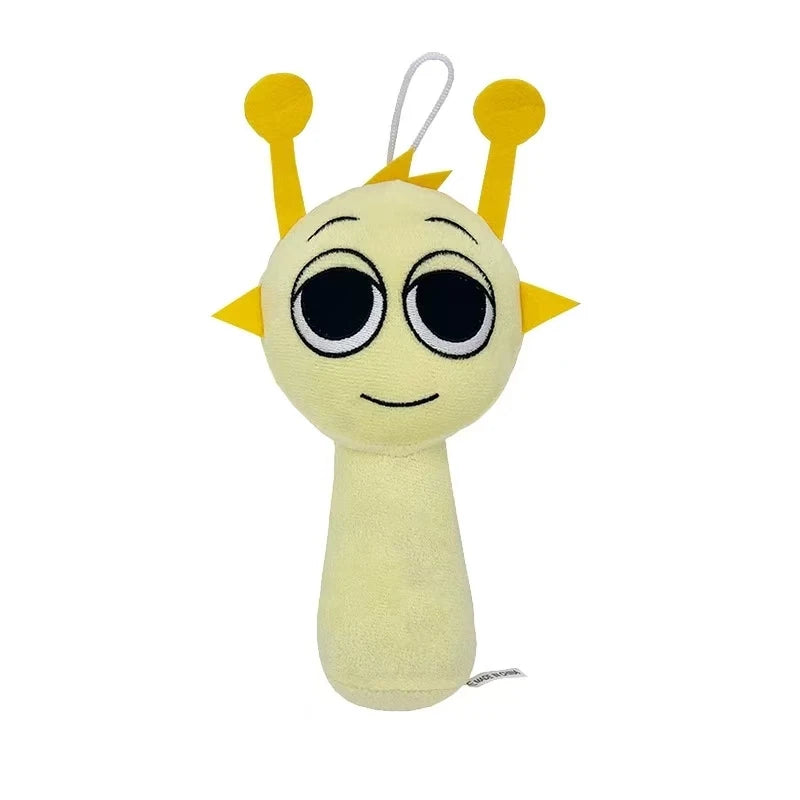 A yellow collectible plush toy set shaped like a smiling sun with yellow rays.