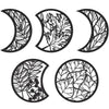 A set of four black silhouette designs depicting various moon phases and leafy branches for wall art.