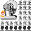A set of heavy duty fridge magnetic clips in silver metal, shown from various angles.
