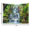 Panoramic waterfall rainforest tapestry featuring lush green foliage and cascading water.