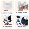 A four-step DIY craft kit showing how to cover a felt board, make eyes with mesh, create patterns, and make hair with fur for
