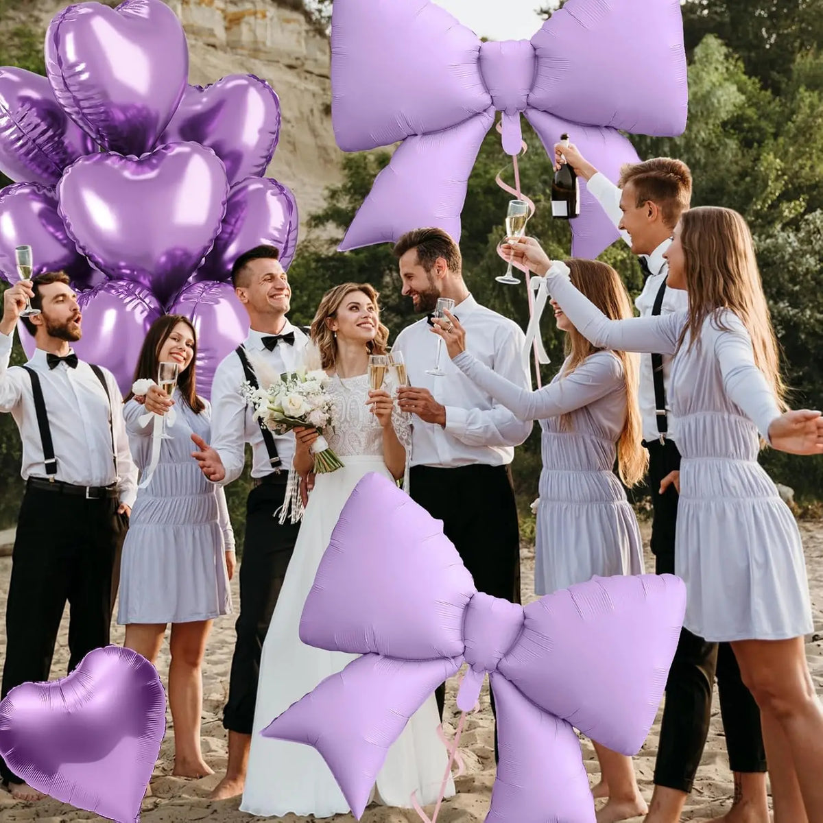 Pink Heart & Bow Balloon Set for Weddings and Showers
