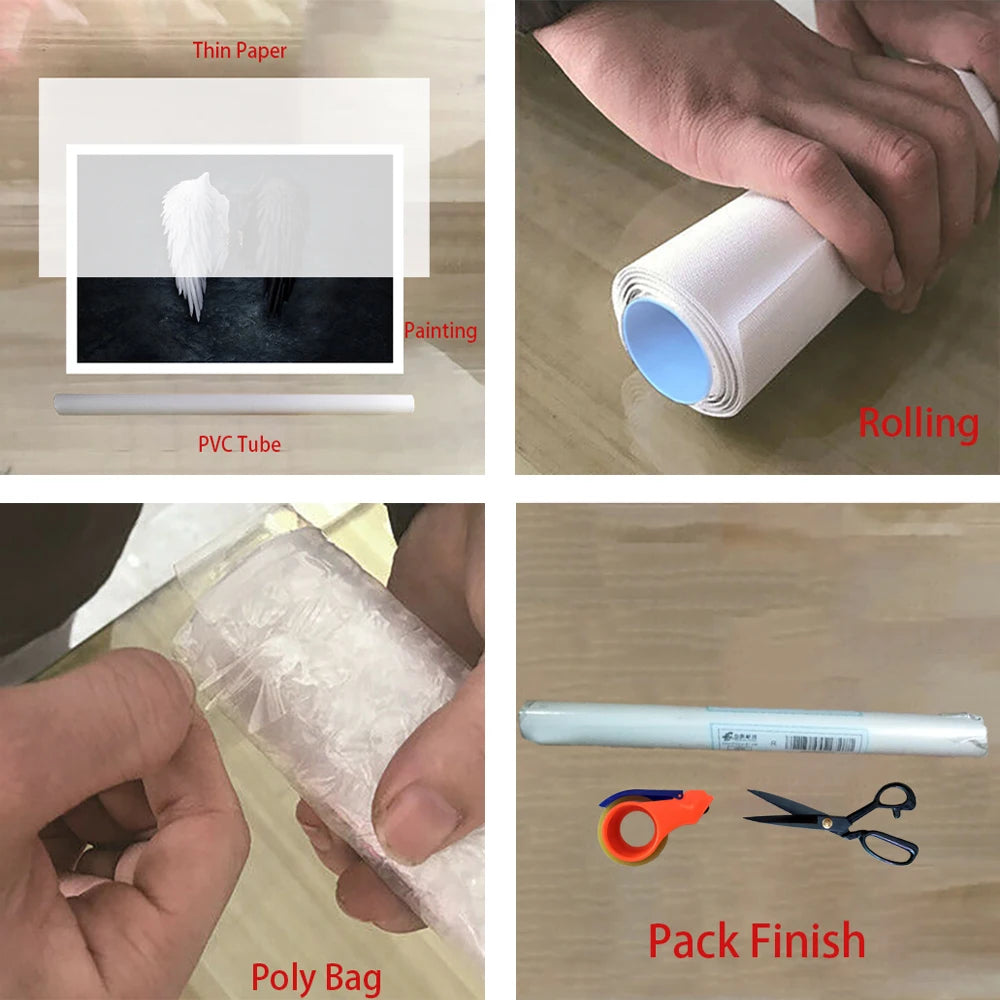 Roll of white canvas material for painting, next to a thin paper and PVC tube.