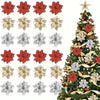 Glitter Christmas Flower Ornaments with Clips (Set of 5)