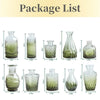A collection of diamond faceted glass bud vases in various shapes and sizes.