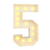 A glowing light-up number five sign with individual LED lights for party decorations.