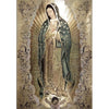 Canvas wall art depicting Our Lady of Guadalupe with a radiant halo and floral border.