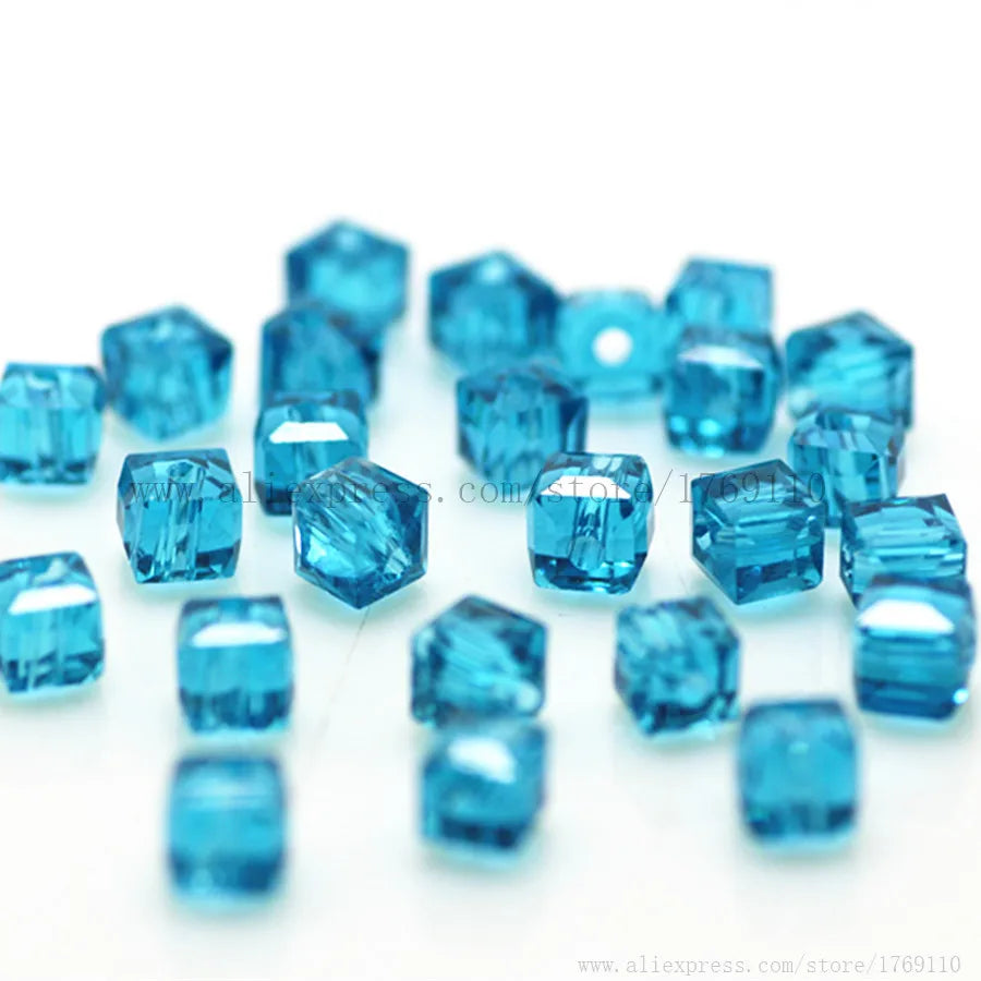 A collection of square cut blue glass crystal beads for jewelry making