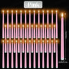 A vertical arrangement of pink LED taper candles with flickering flame effects.