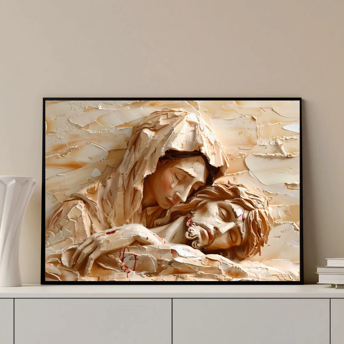 Impression de peinture classique d'une femme au visage caché et d'un homme allongé à côté.