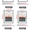 Various sizes of aluminum photo display frames with different dimensions and mounting options