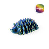A dark blue articulated 3D printed hedgehog figurine with a shiny eye.