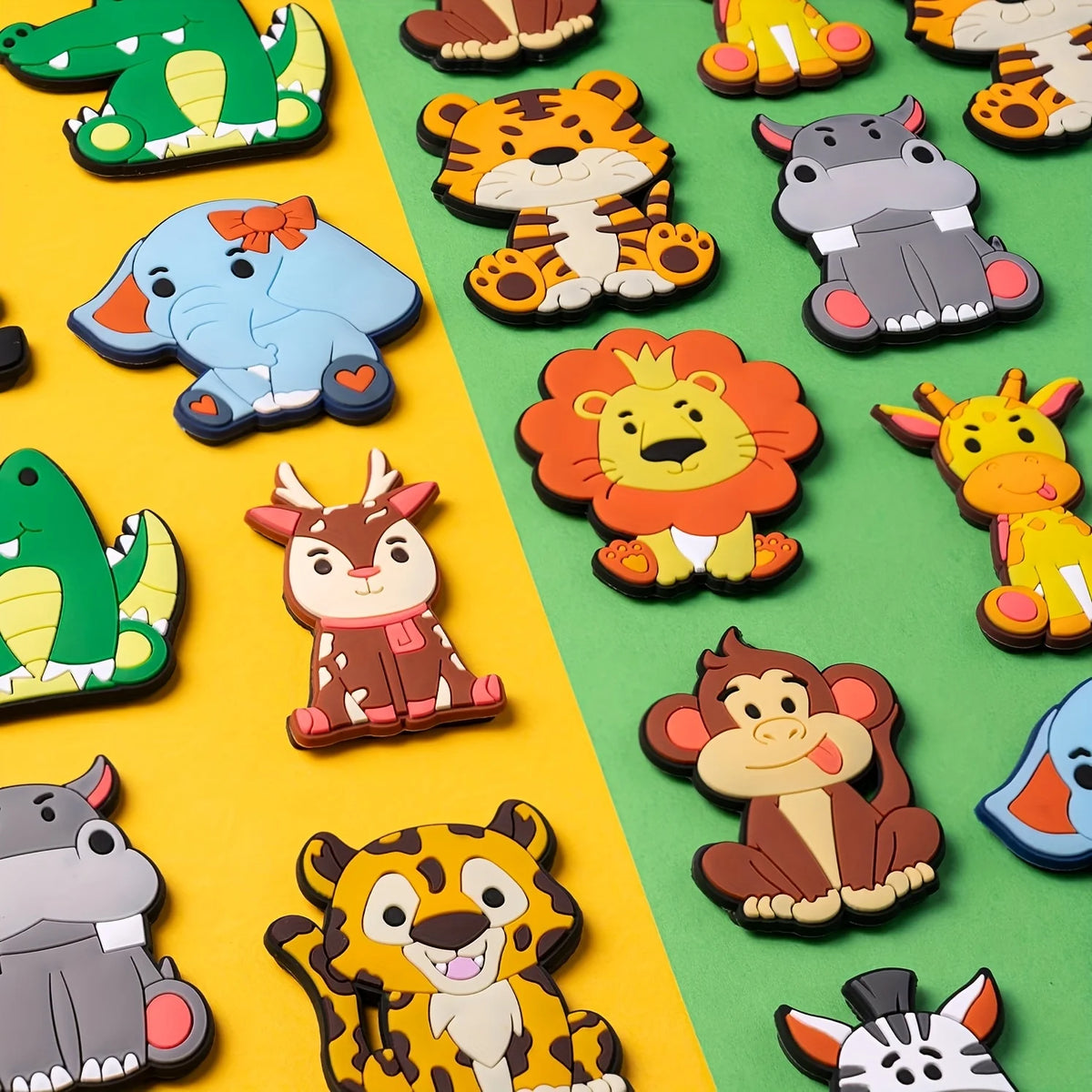 A collection of ten colorful cartoon animal fridge magnets featuring lions, tigers, monkeys, and other cute creatures.