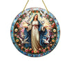A translucent acrylic Mary Suncatcher featuring the Virgin Mary with wings surrounded by roses and light.