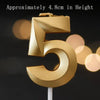 A gold 3D crown number cake candle shaped like the number five.